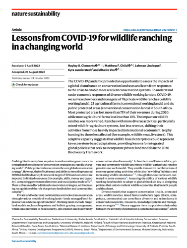 Lessons from COVID-19 for wildlife ranching in a changing world