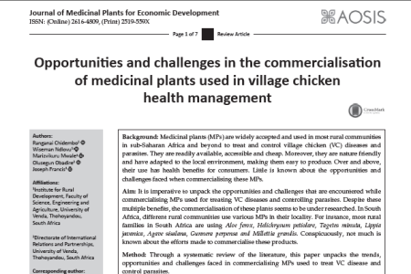 Opportunities and challenges in the commercialisation of medicinal plants used in village chicken health management cover page
