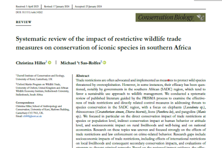 Systematic review of the impact of restrictive wildlife trade measures on conservation of iconic species in southern Africa cover page
