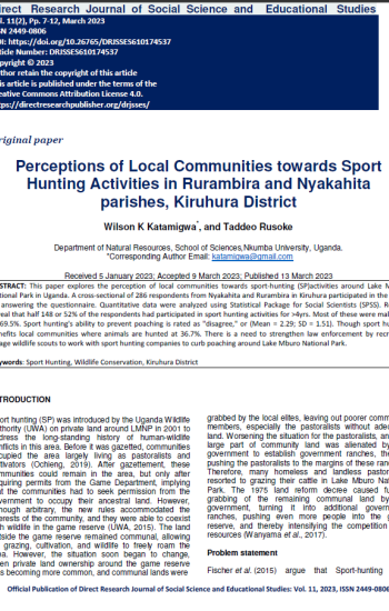Cover page for perceptions of local communities 