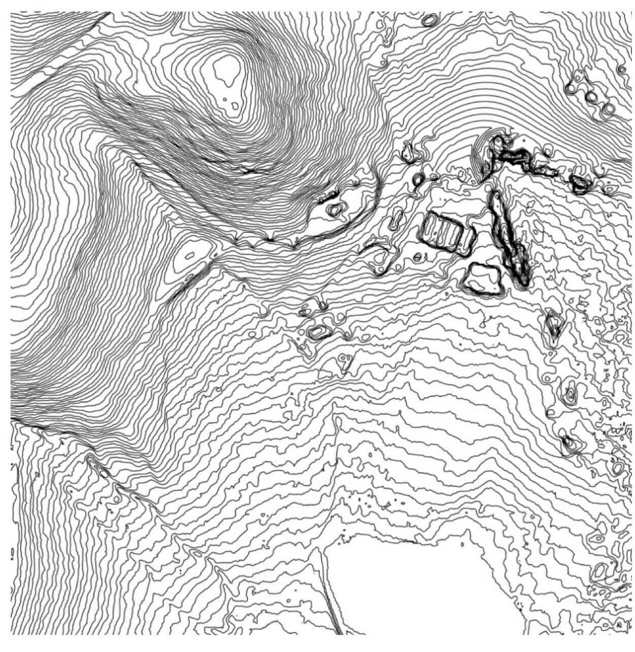 Contours derived from 2m DSM or terrain model