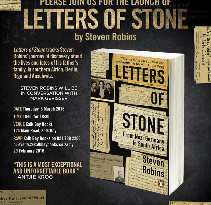 Book Launch: Letters of Stone by Steven Robins